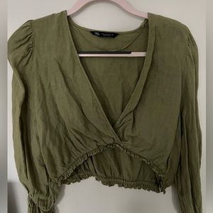 ZARA Green Linen Wrap Effect Crop - size M